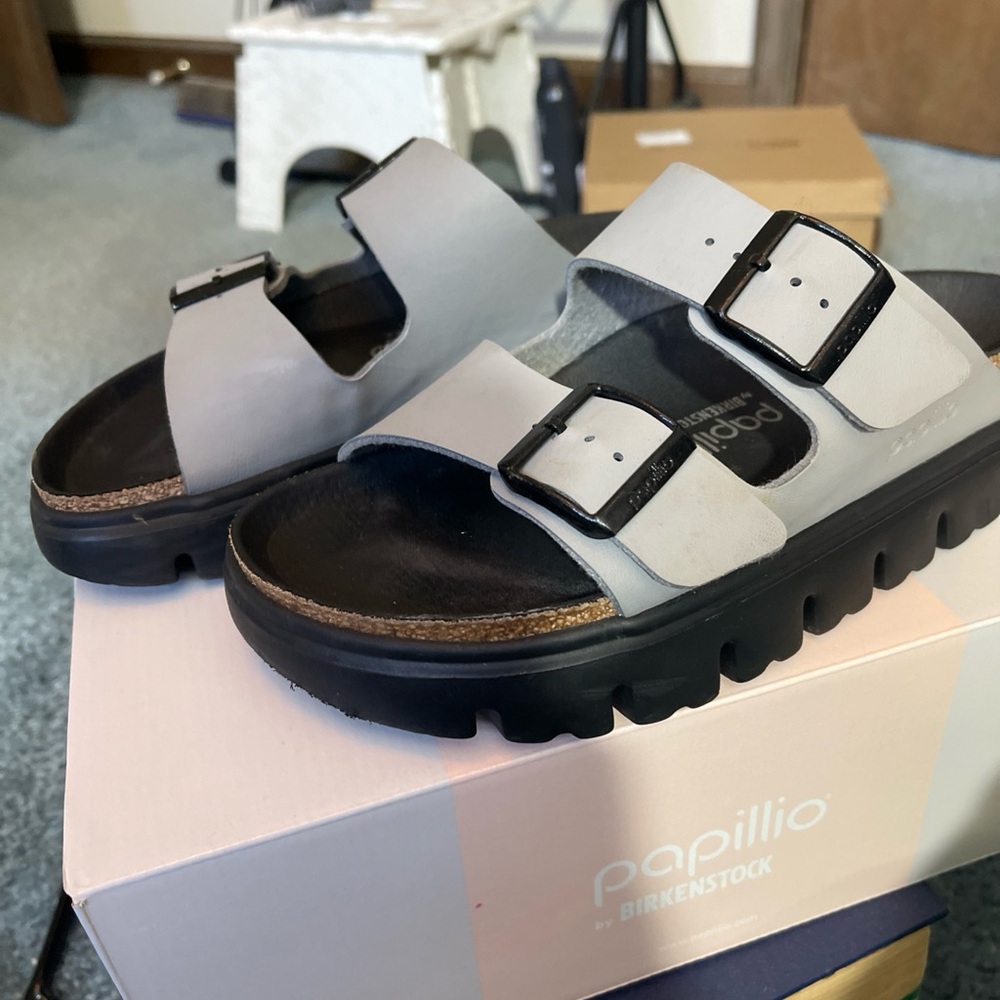 Women’s Birkenstock Papillio Arizona Chunky Sandals Grey Size 38
